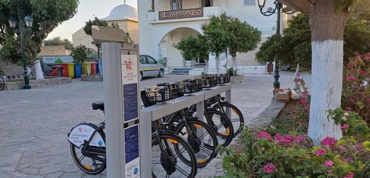 Public electric bicycles in Psara. Public electric bicycles in Psara.